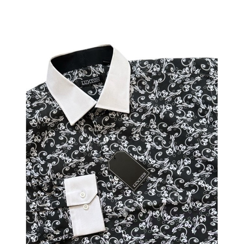 Luxton Button Up Shirt Man XL Black White Floral Party Formal Long‎ Sleeves